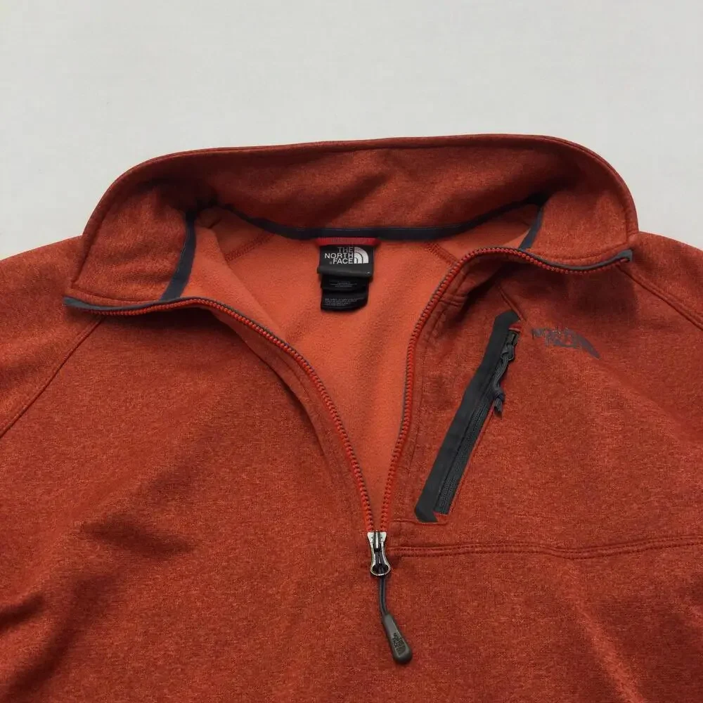 The North Face Pullover Mens Large Orange Fleece 1/4 Zip Chest Pocket Hiking
